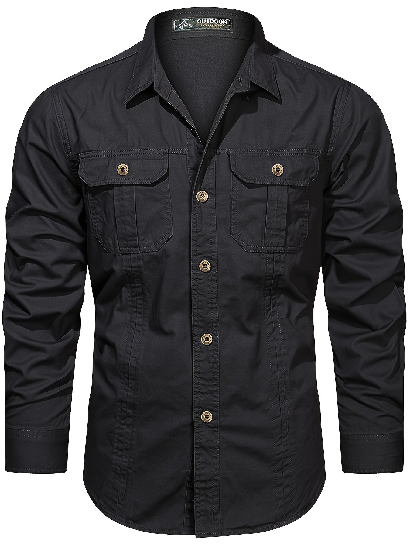Mens Casual Heavyweight Long Sleeve Button-Up Classic Collar Shirt