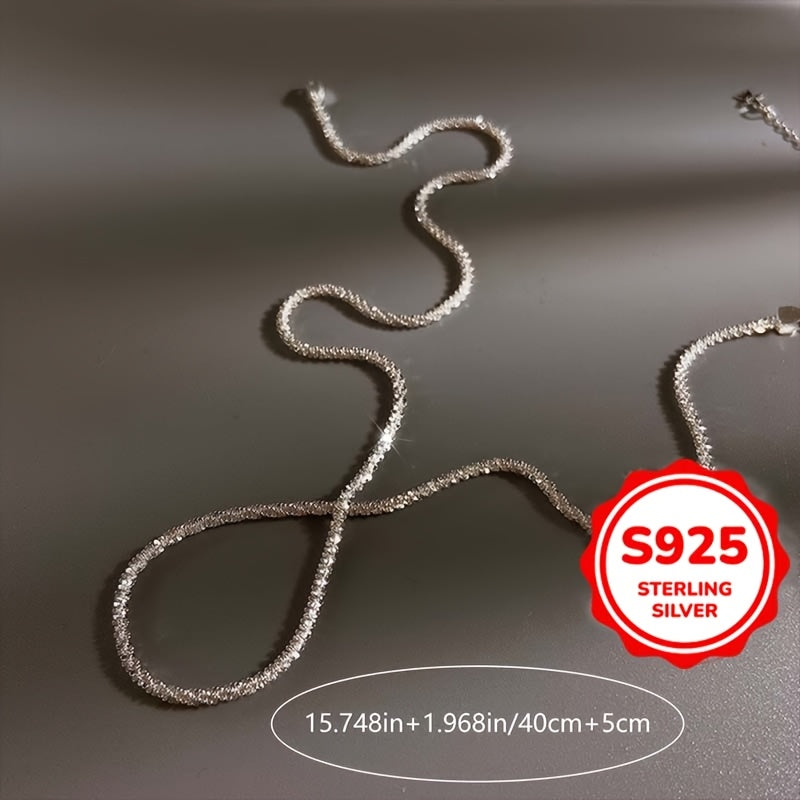 Womens 925 Silver Plated Sparkling Collarbone Chain Necklace