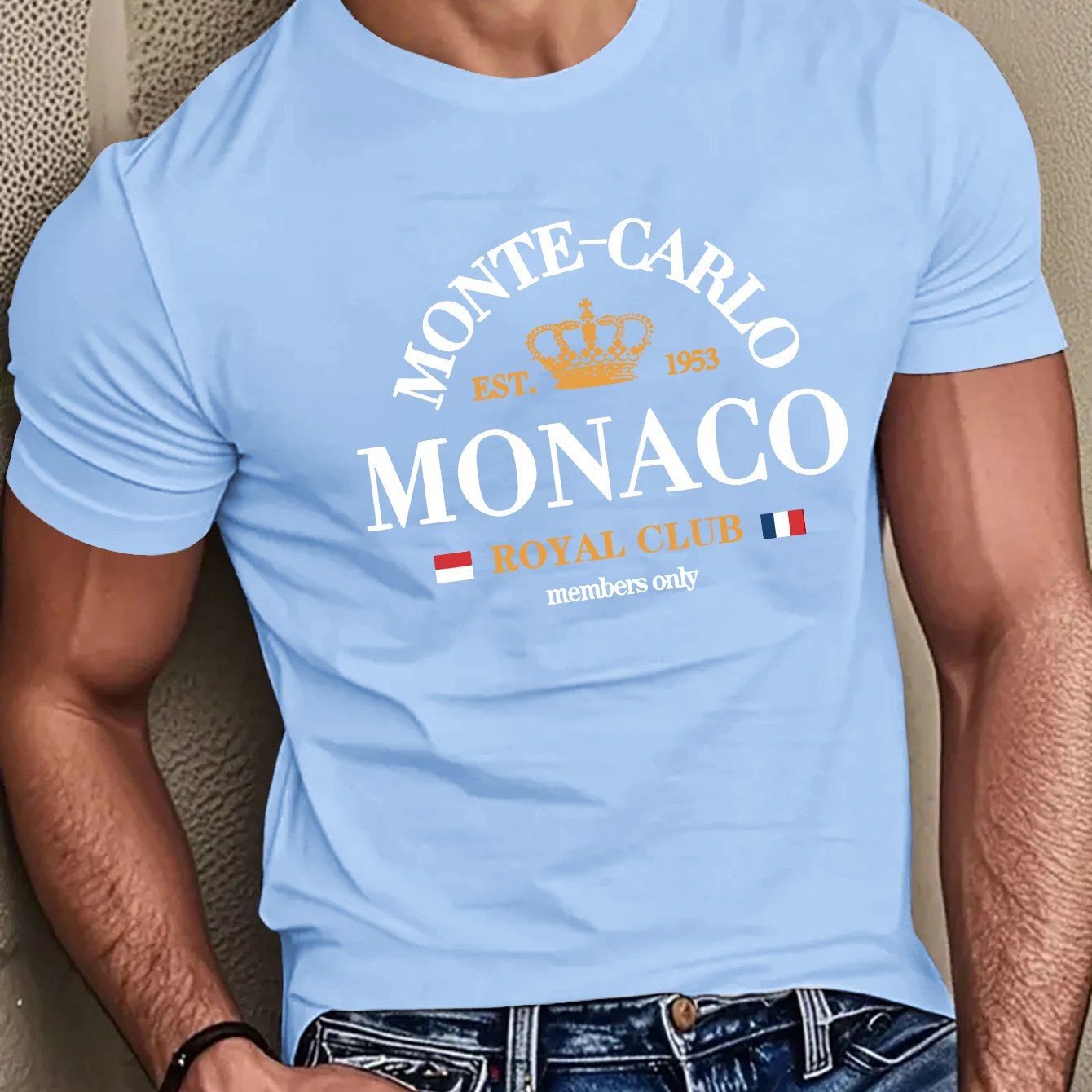 Mens Casual Monte Carlo Royal Club Graphic Print Soft Breathable Crew Neck Ribbed Tshirt