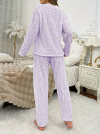 Womens Casual Bear Embroidered Thick Long Sleeve Round Neck Top & Pants Set