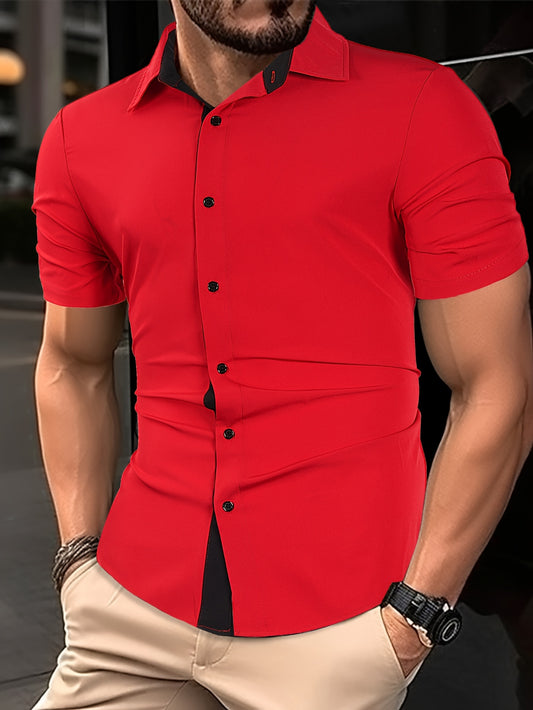 Mens Basic Short Sleeve Button Casual Lapel Collar Shirt