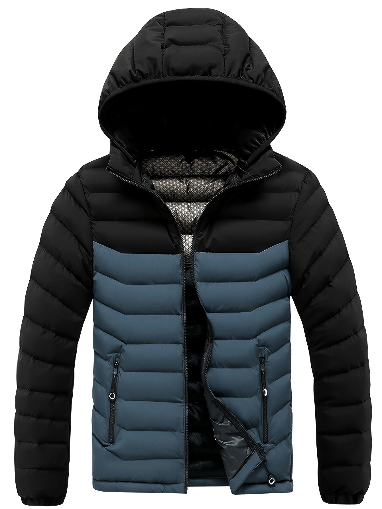Mens Casual Colour Block Zip-Up Long Sleeve Puffer Jacket