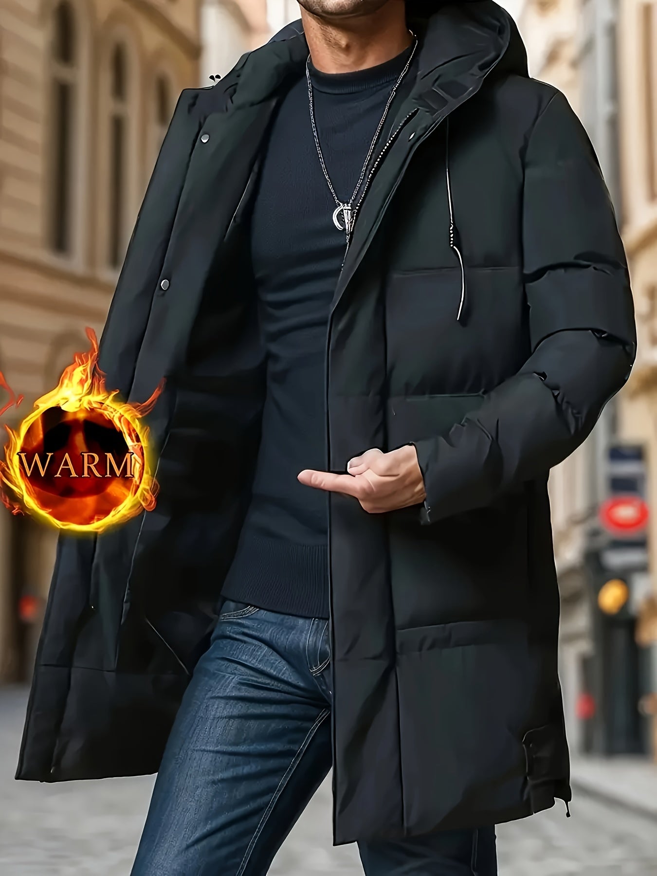 Mens Warm Winter Casual Hooded Soild Colour Outdoor Jacket