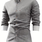 Mens Casual Button-Front Long Sleeve Classic Shirt