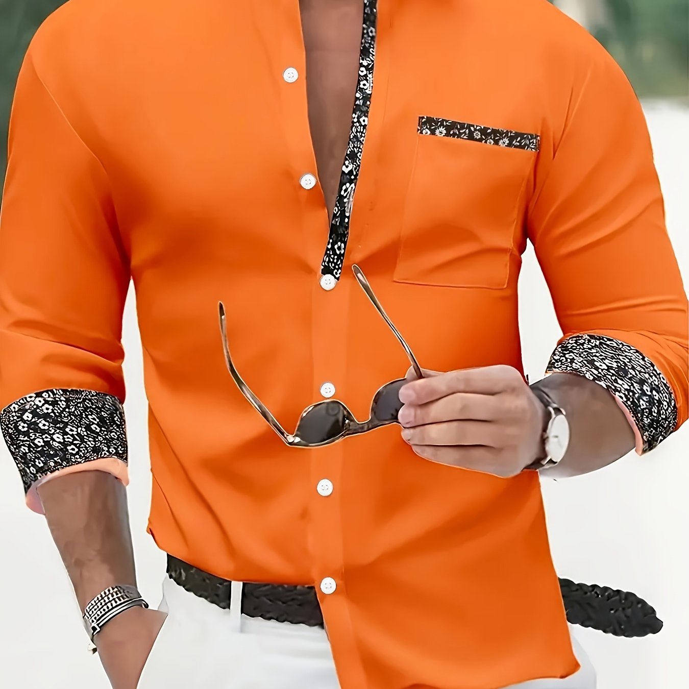 Mens Casual Lapel Collar Long Sleeve Position Print Shirt
