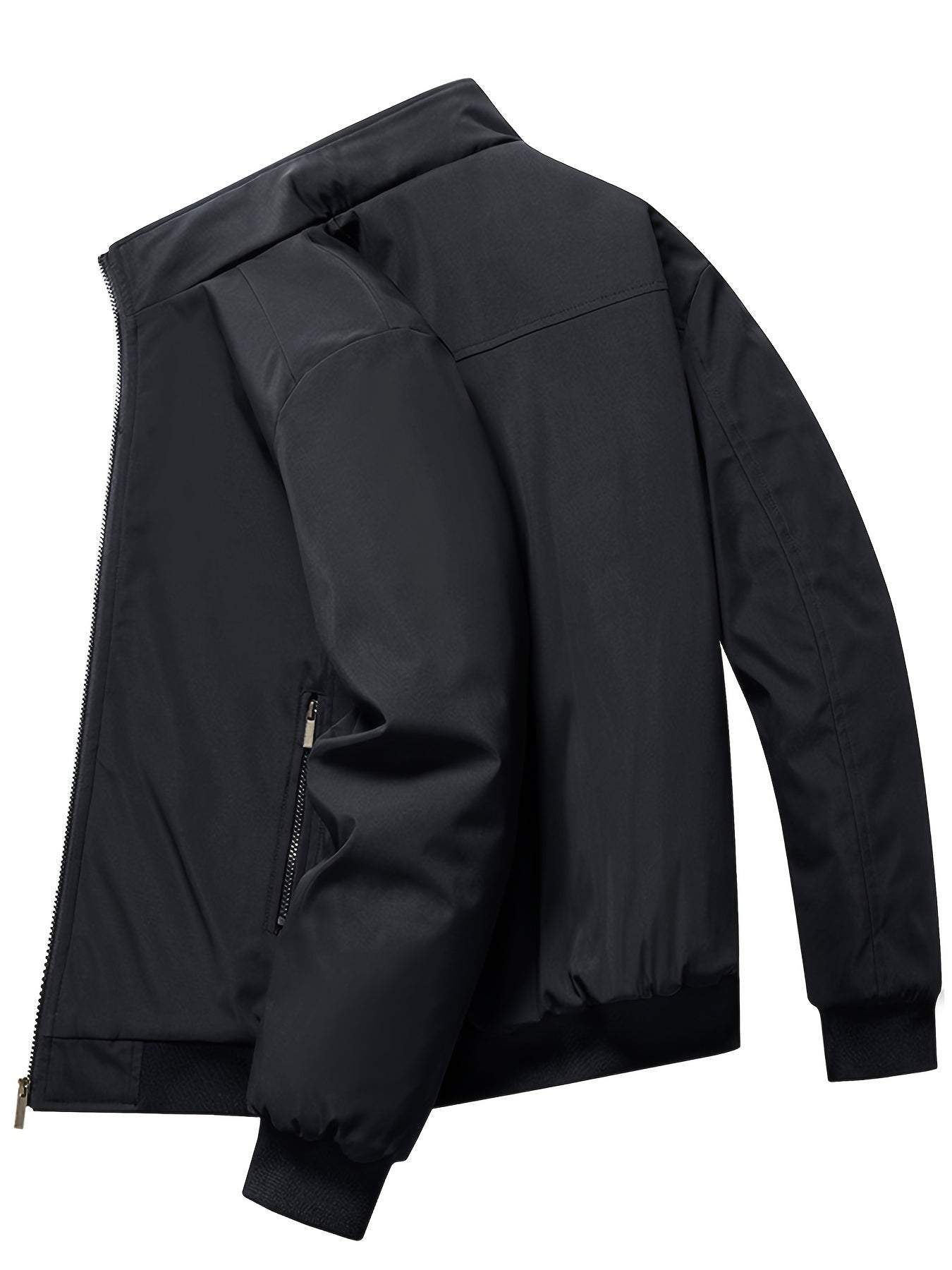 Mens Casual Solid Zip-Up Stand Collar Windbreaker Thermal Quilted Jacket