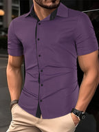 Mens Basic Short Sleeve Button Casual Lapel Collar Shirt