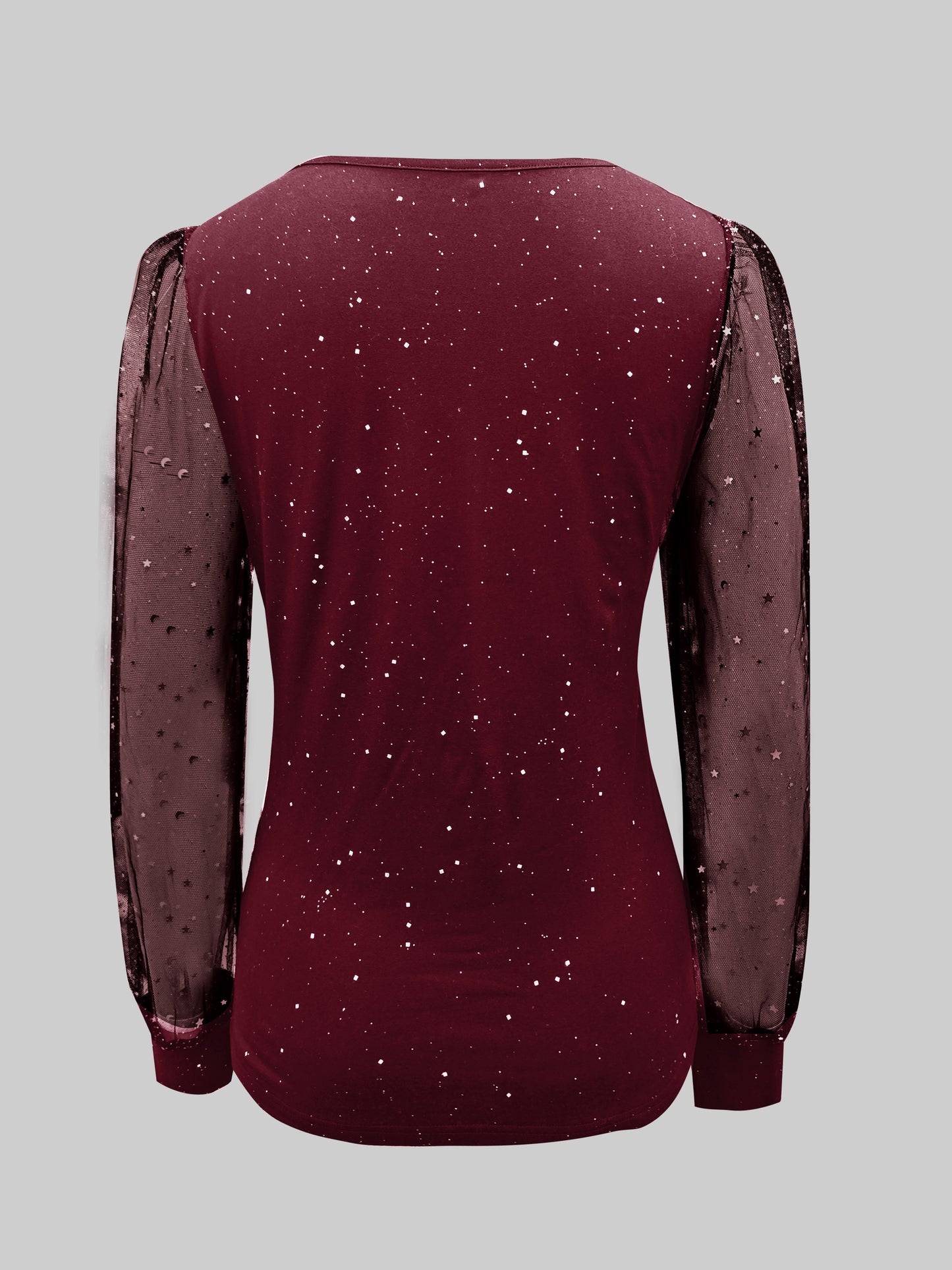 Womens Long Sleeve Sexy V-Neck Sequined Mesh Sleeved Top