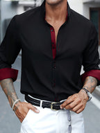 Mens Stylish Slim-Fit Colour Block Long Sleeve Dress Shirt