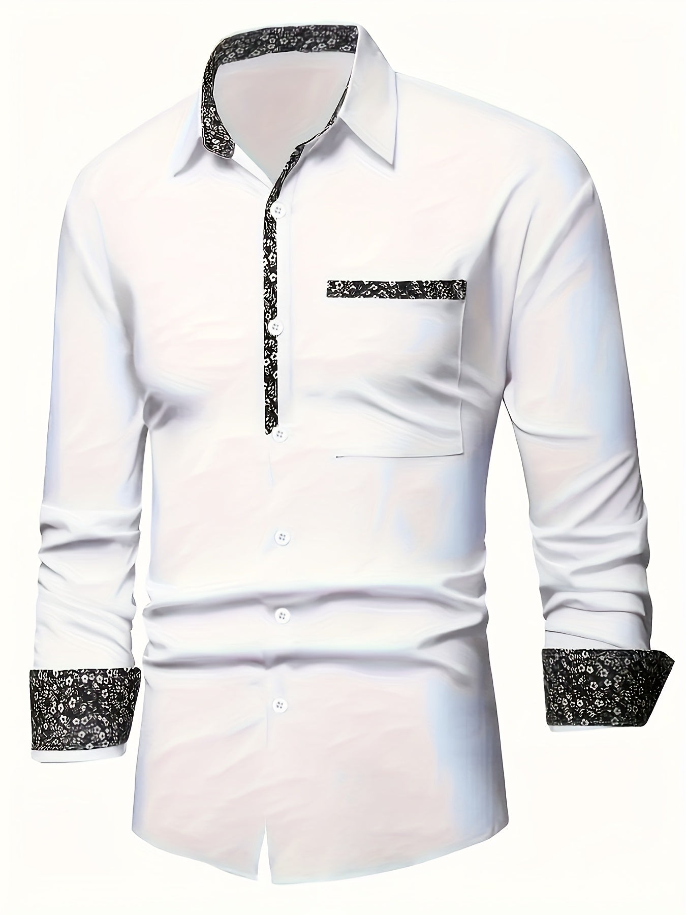 Mens Casual Lapel Collar Long Sleeve Position Print Shirt