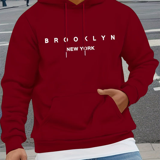 Mens Casual Comfy Classic Letter Print Drawstring Long Sleeve Sweatshirt Hoodie