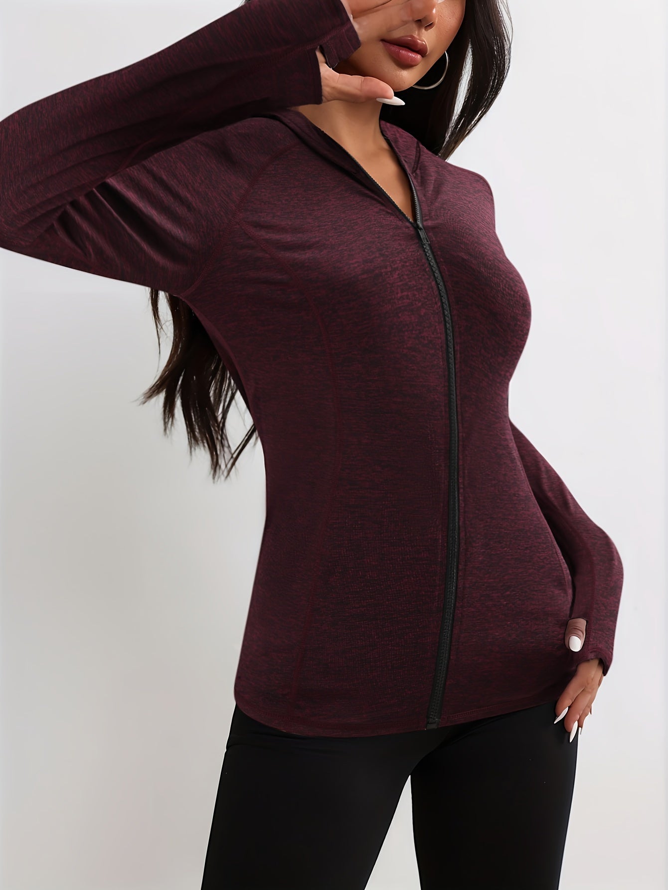 Womens Long Sleeve Stripe Detail Full Zipper Casual Activewear Hooded Sports Jacket