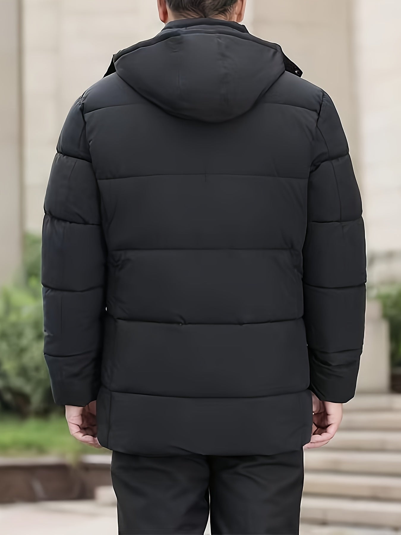 Mens Windproof Detachable Hood Multiple Pockets Plush Lining Long Winter Jacket