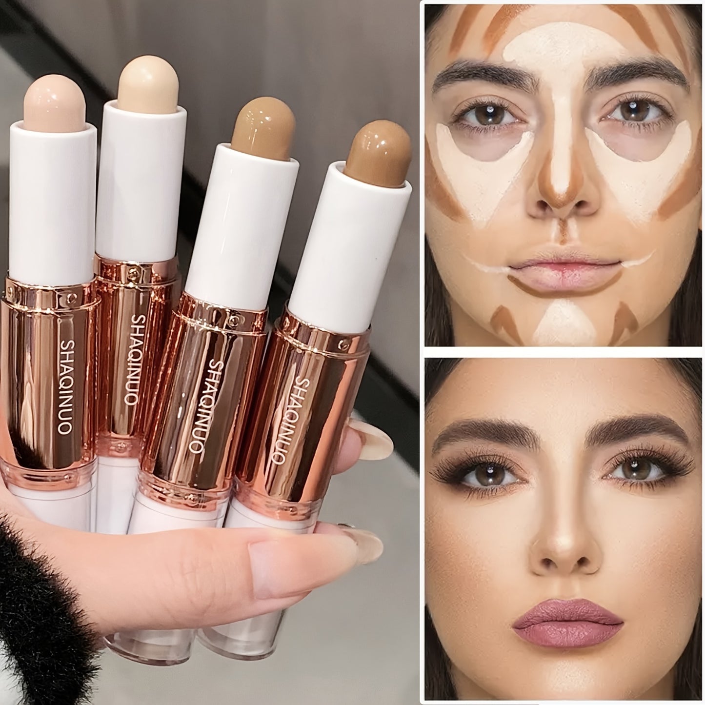 Waterproof Long Lasting Dual-Ended Highlighter And Contour Stick for Defined Facial Contours