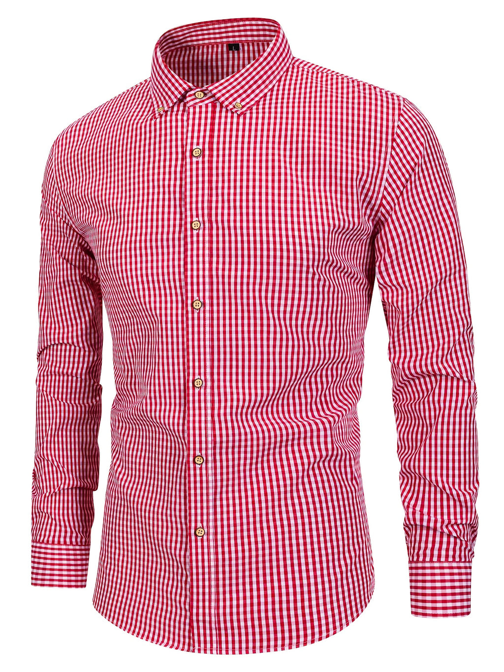 Mens Stylish Gingham Check Casual Long Sleeve Breathable Button-Up Shirt