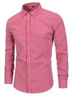 Mens Stylish Gingham Check Casual Long Sleeve Breathable Button-Up Shirt