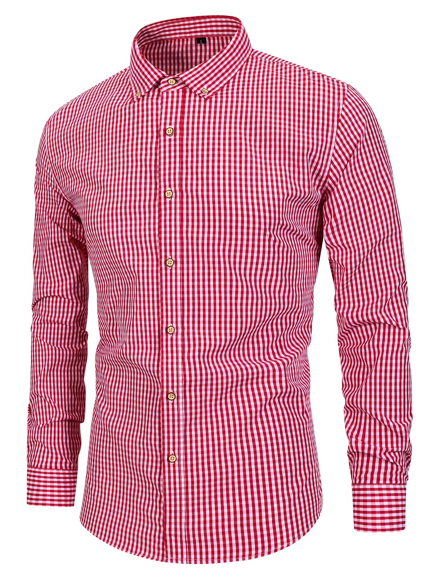 Mens Stylish Gingham Check Casual Long Sleeve Breathable Button-Up Shirt