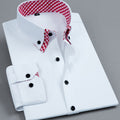 Mens Double-Layer Collar Long Sleeve Casual & Formal Style Contrast Shirt