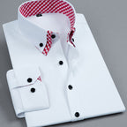 Mens Double-Layer Collar Long Sleeve Casual & Formal Style Contrast Shirt