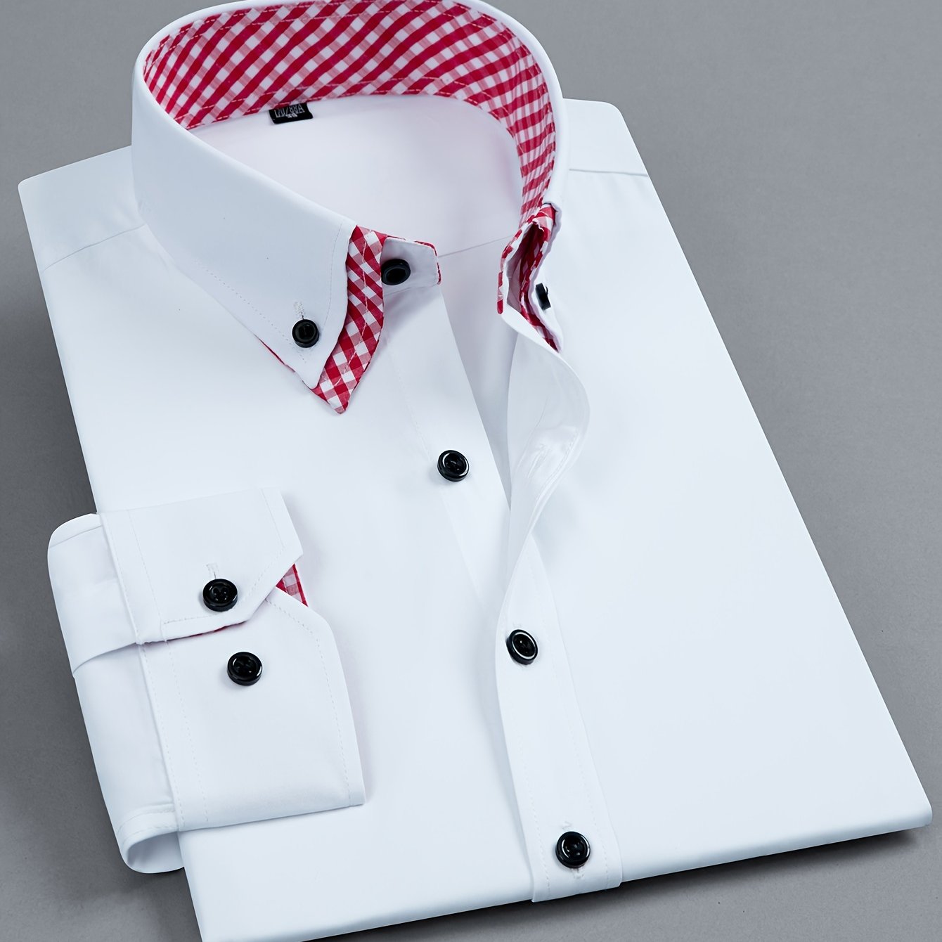 Mens Double-Layer Collar Long Sleeve Casual & Formal Style Contrast Shirt