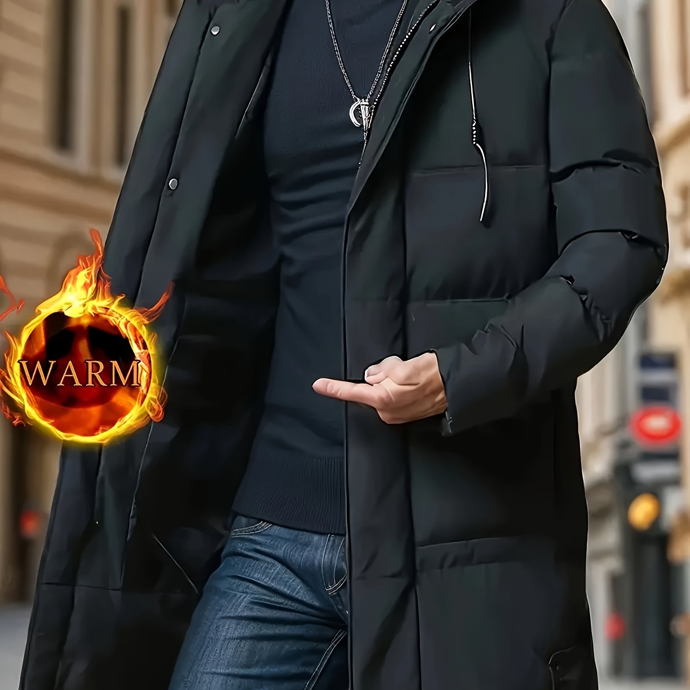Mens Warm Winter Casual Hooded Soild Colour Outdoor Jacket