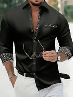 Mens Casual Lapel Collar Long Sleeve Position Print Shirt