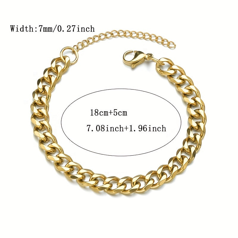 Mens Hip Hop Stainless Steel Cuban Chain Bracelet
