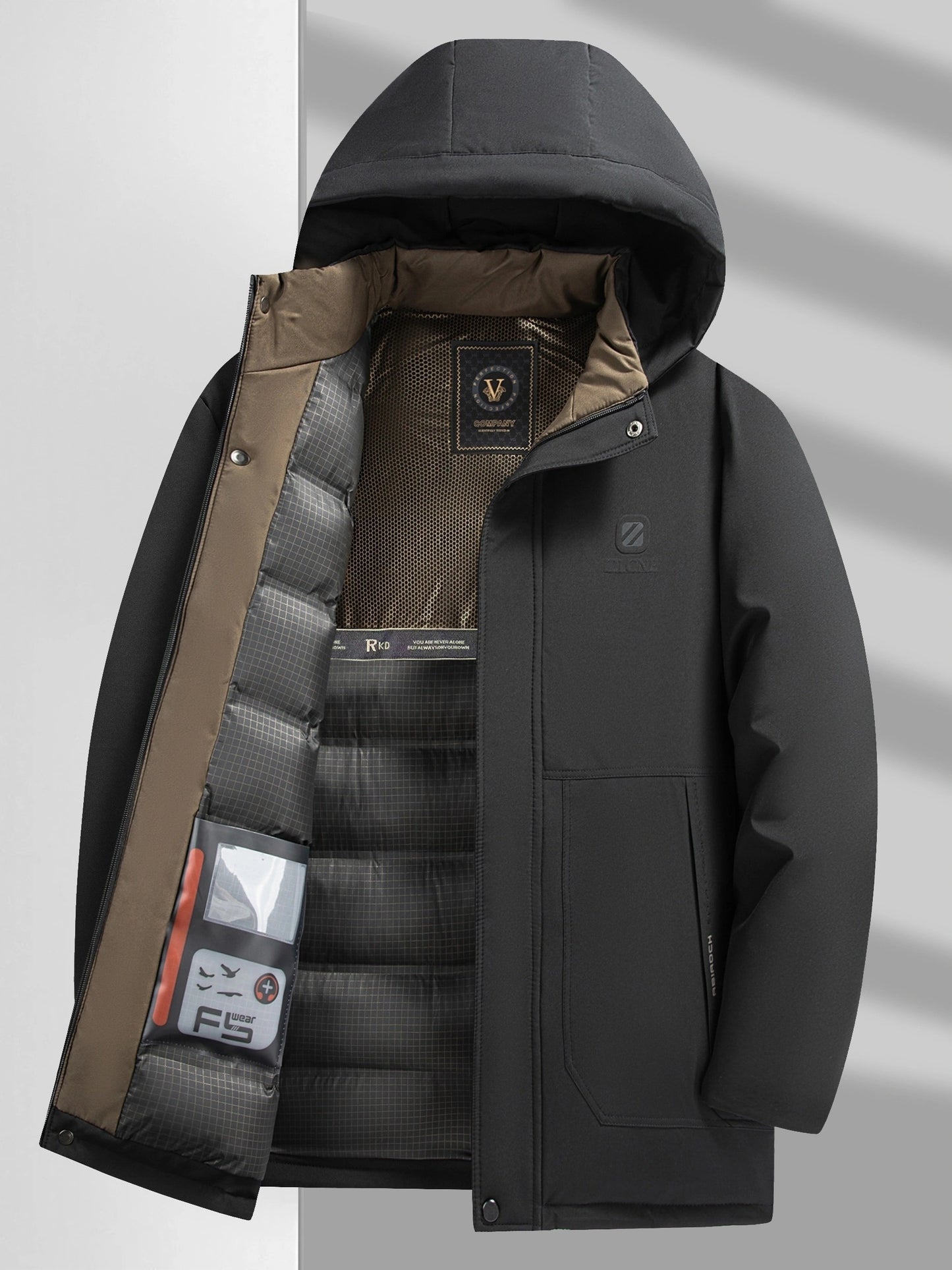Mens Heavy-Duty Hooded Full-Zip Closure Thick Winter Jacket