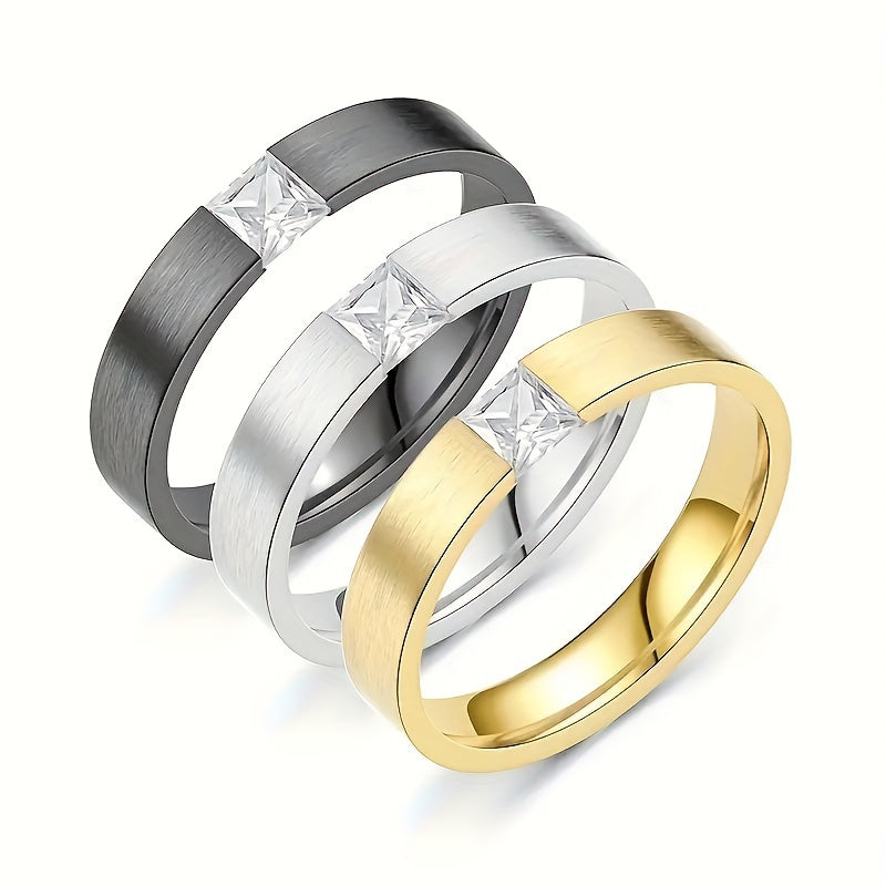 Mens 18K Gold Plated Stainless Steel With Rhinestone Classic Ring