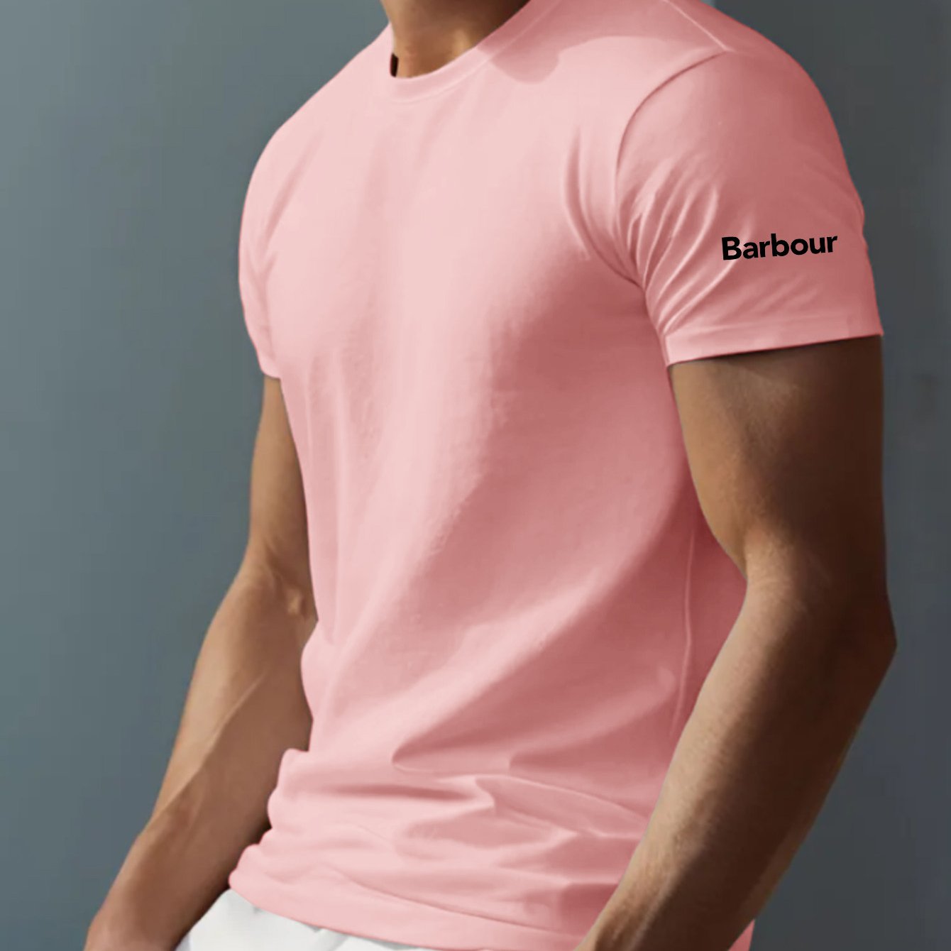 Mens Barbour Casual Round Neck Slightly Stretchy Rib-Knit Collar Letter Print Tshirt