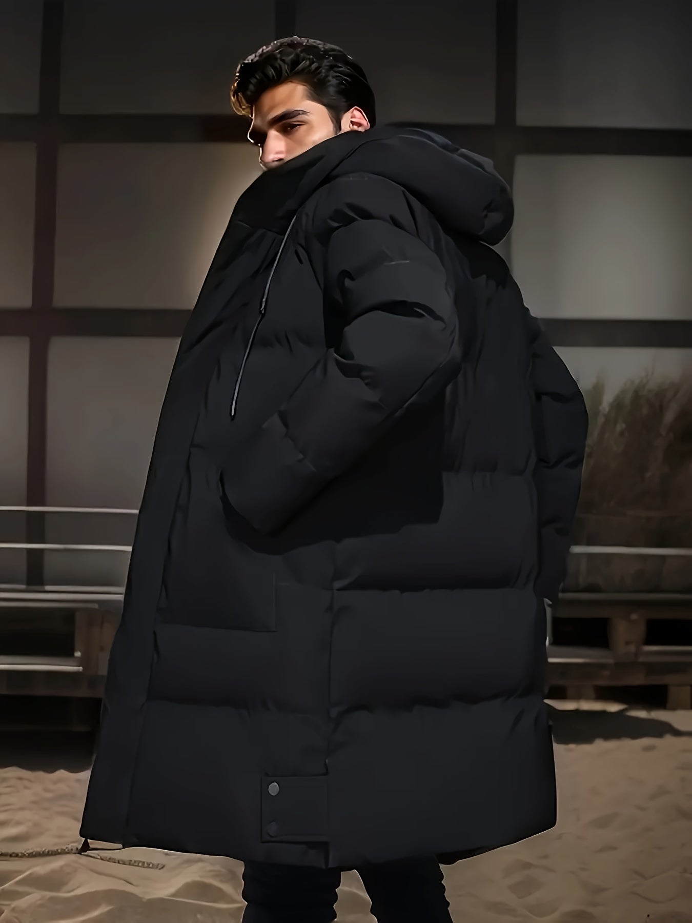 Mens Warm Winter Casual Hooded Soild Colour Outdoor Jacket
