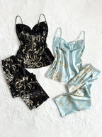 Womens Four Piece Floral Print Top & Pyjamas Set