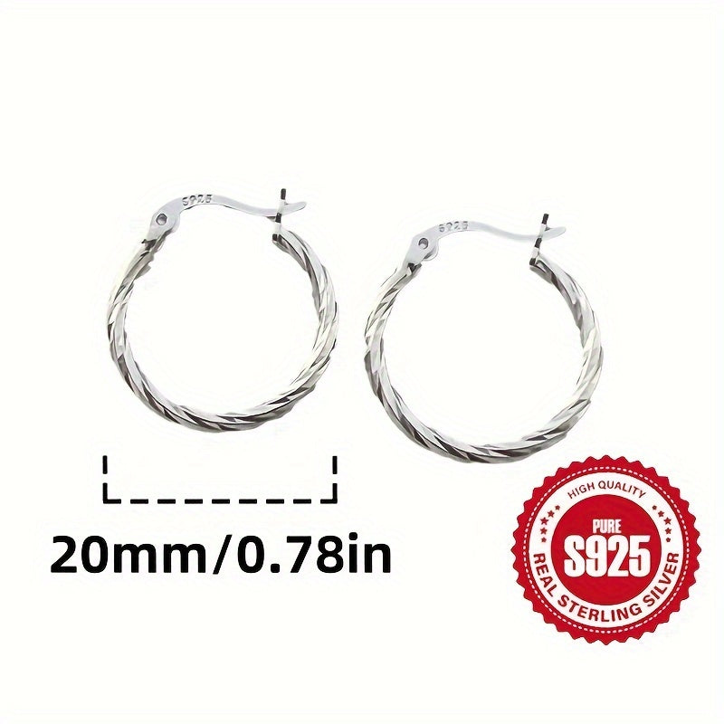 Womens 925 Sterling Silver Twisted Hoop Hypoallergenic Lightweight Classic Earrings