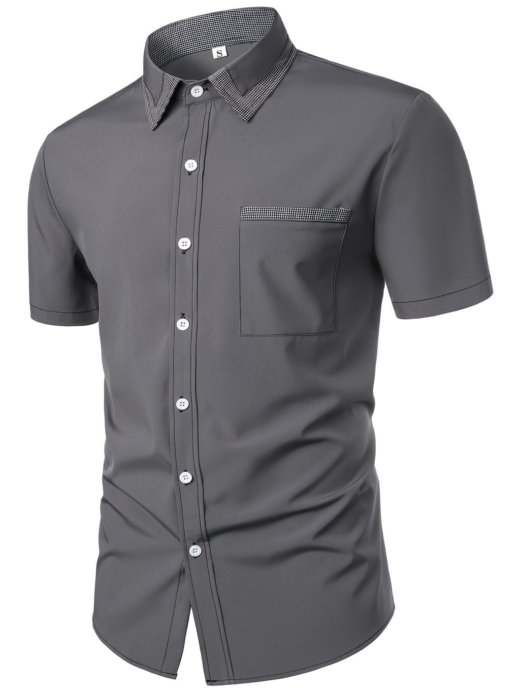 Mens Plaid Collar Classic Design Casual Short Sleeve Shirt