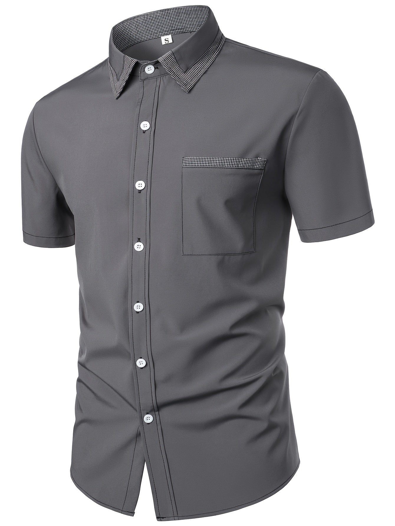 Mens Plaid Collar Classic Design Casual Short Sleeve Shirt