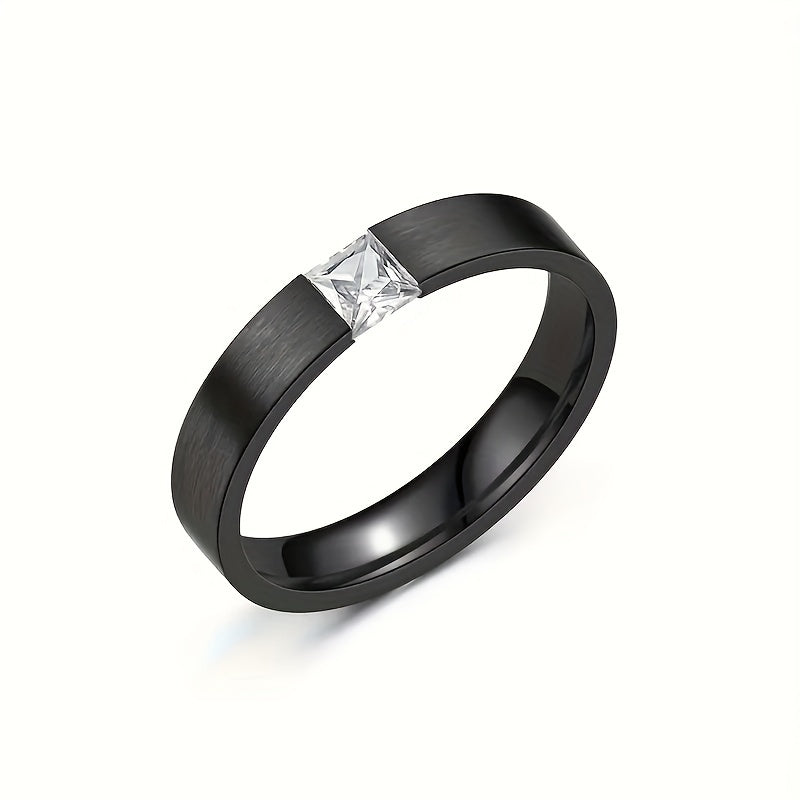 Mens 18K Gold Plated Stainless Steel With Rhinestone Classic Ring