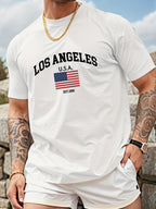 Mens Los Angeles USA Flag Print Casual Crew Neck T-Shirt