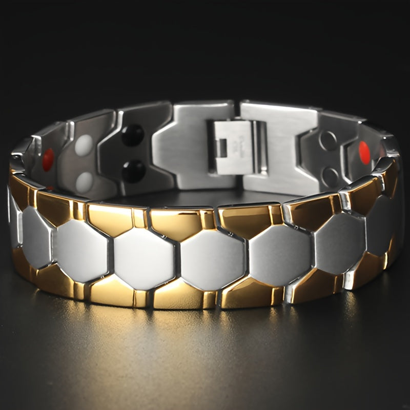 Mens Heavy-Duty Titanium Steel Hexagonal Accent Bracelet