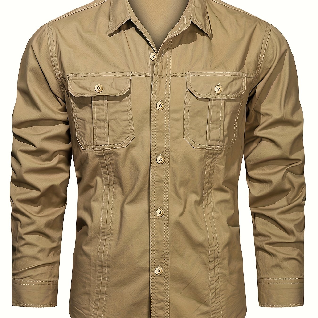 Mens Casual Heavyweight Long Sleeve Button-Up Classic Collar Shirt