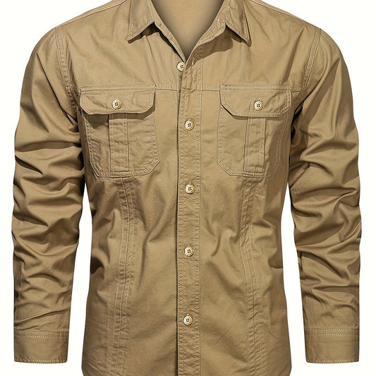 Mens Casual Heavyweight Long Sleeve Button-Up Classic Collar Shirt