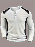 Mens Casual Long Sleeve Contrast Colour Waffle Knit Top