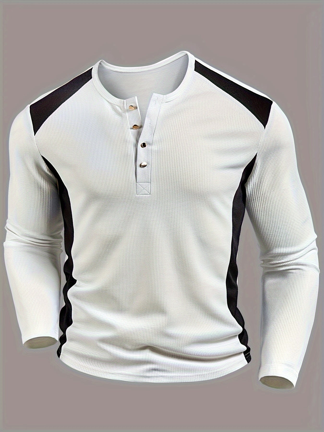 Mens Casual Long Sleeve Contrast Colour Waffle Knit Top