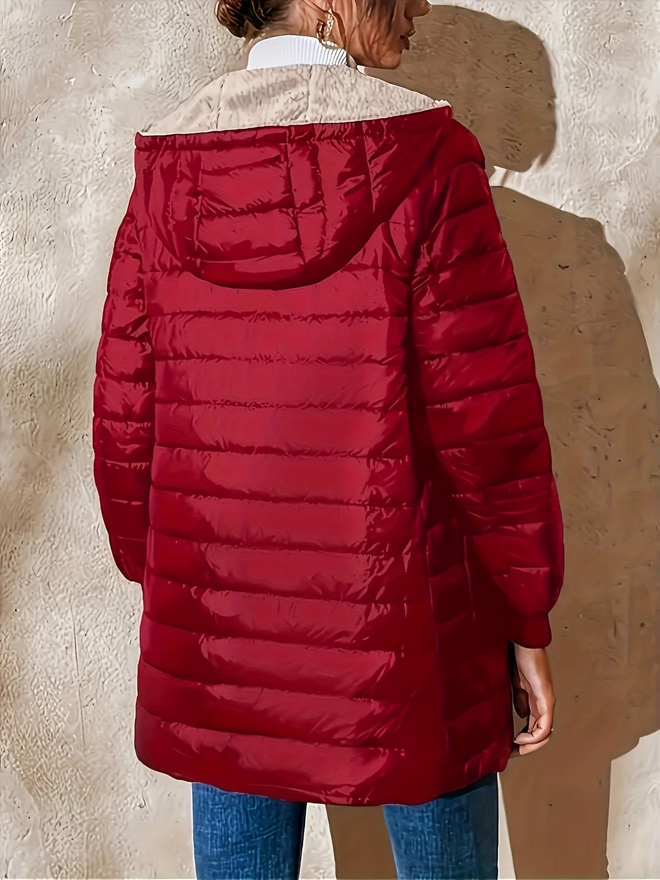 Womens Casual Medium Length Hooded Puffer Jacket