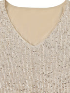 Womens Elegant Sequin V-Neck Knit Fabric Solid Colour Sleeveless Top