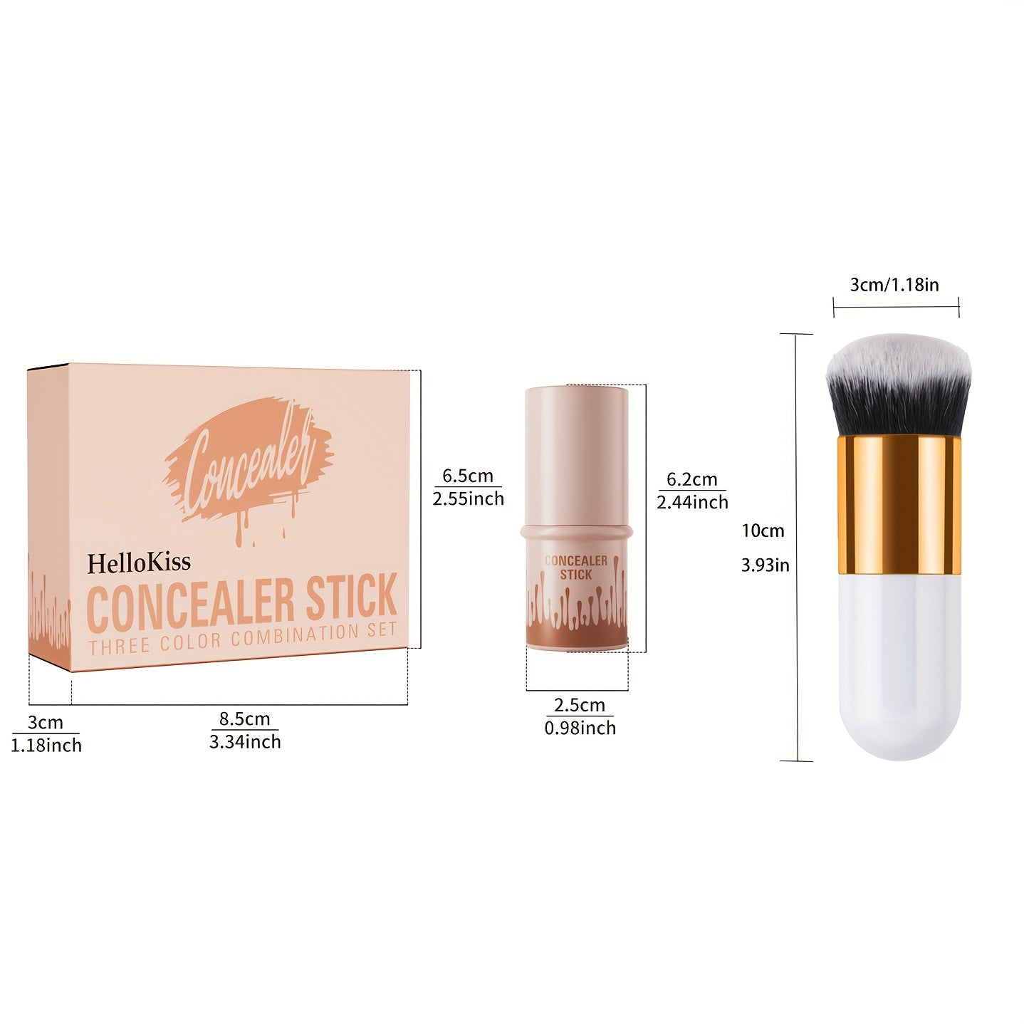 Flawless 3pcs Makeup Set: Contour, Blush & Highlighter Sticks with Brush