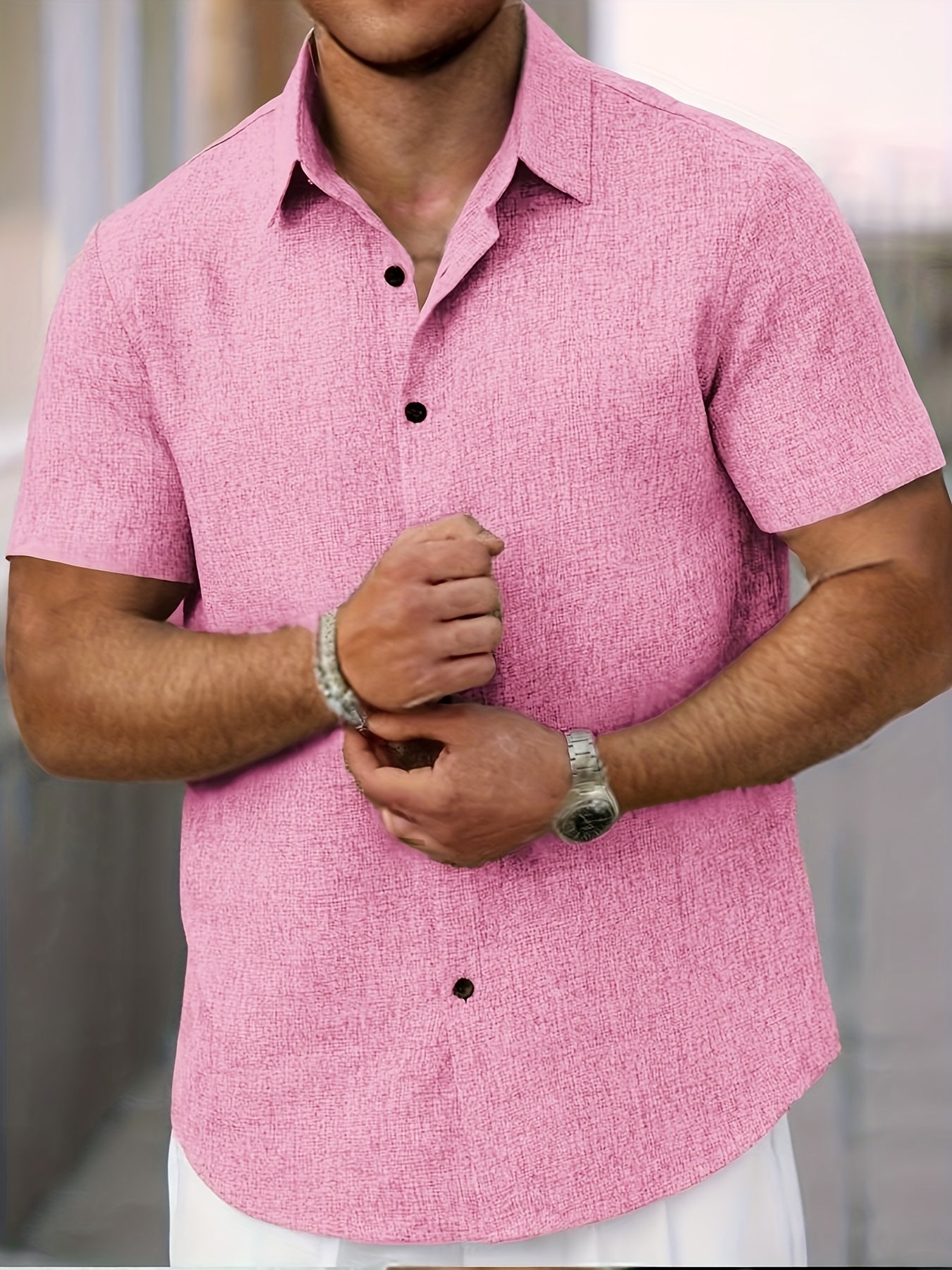 Mens Lightweight Breathable Linen-Blend Short Sleeve Shirt