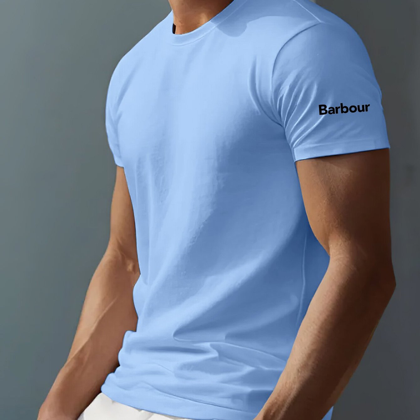Mens Barbour Casual Round Neck Slightly Stretchy Rib-Knit Collar Letter Print Tshirt