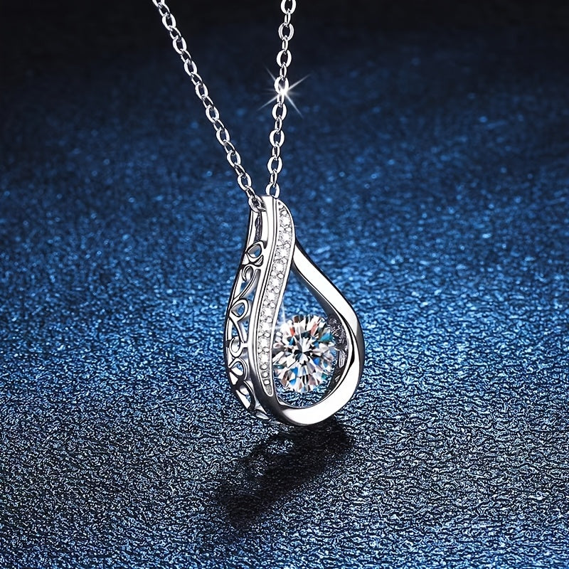 Womens Elegant Moissanite Sparkling Round-Cut Teardrop Design Pendant Necklace