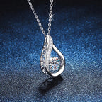 Womens Elegant Moissanite Sparkling Round-Cut Teardrop Design Pendant Necklace