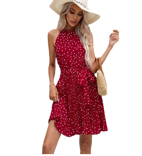 Womens Red Polka Dot Long Dress